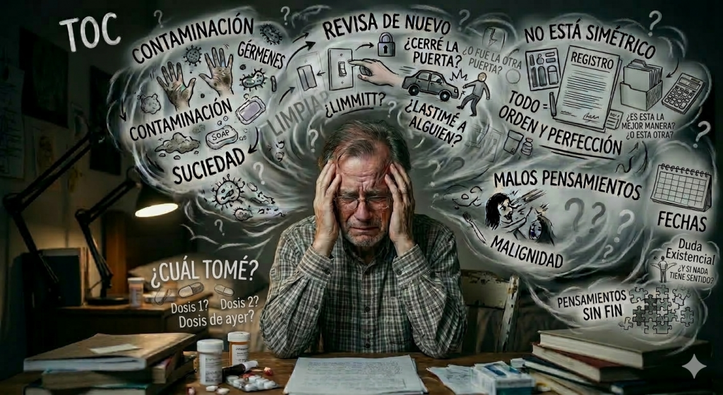 Pensamientos intrusivos típicos del TOC como miedo a hacer daño, contagiarse o causar un accidente.